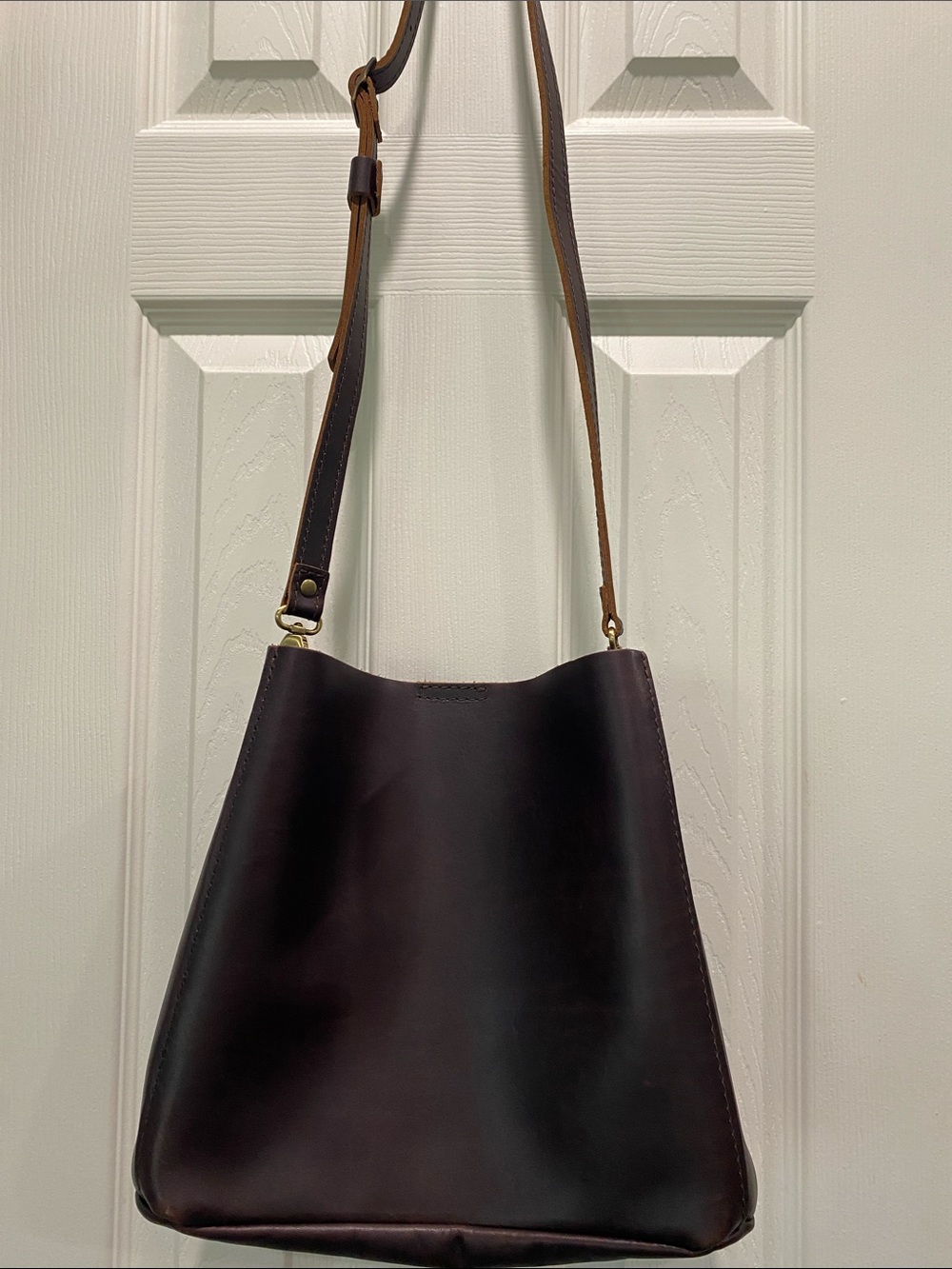 Portland Leather Dark Brown Bucket Butterfly Tote